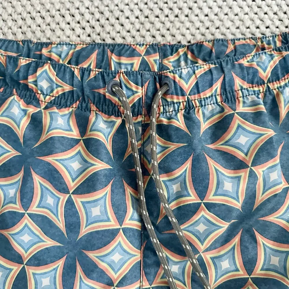 Tommy Bahama Blue Orange Star Batik Floral Print Mesh Baggy Swim Shorts 6